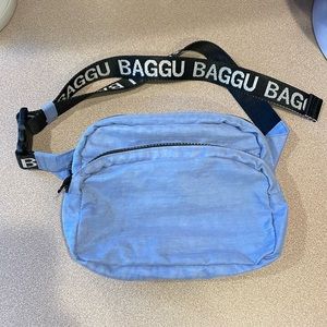 BAGGU Cornflower Blue Fanny Pack - Original White Lettering - Blue White Black